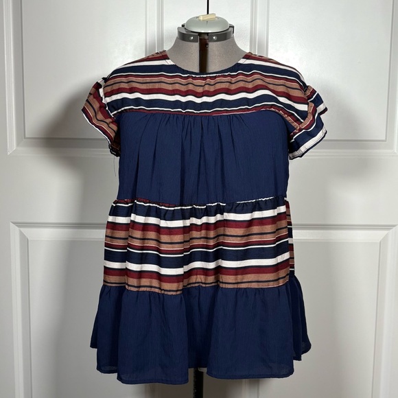 She + Sky Tops - She + Sky Ruffle Stripped Top